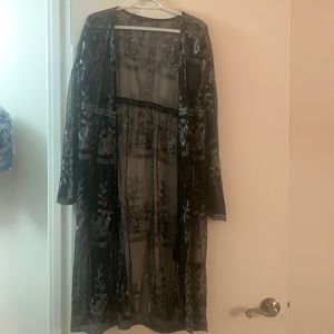 Women’s tie waist sheer mesh kimono